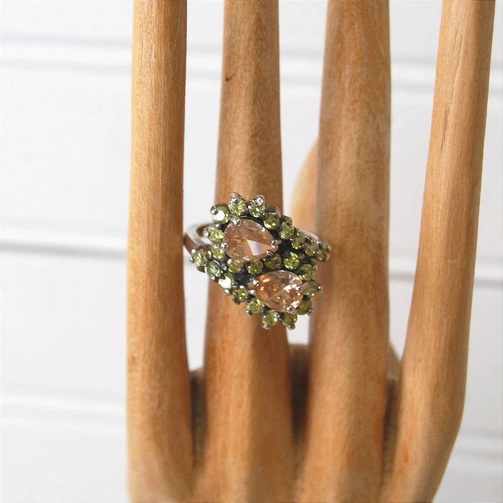 Vintage Sterling Silver Ring Size‎ 7 3/4 Peridot & Citrine stone 5.5 grams